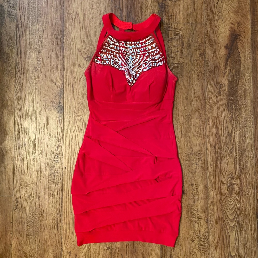 Red dress with rhinestone detail, size 7/8